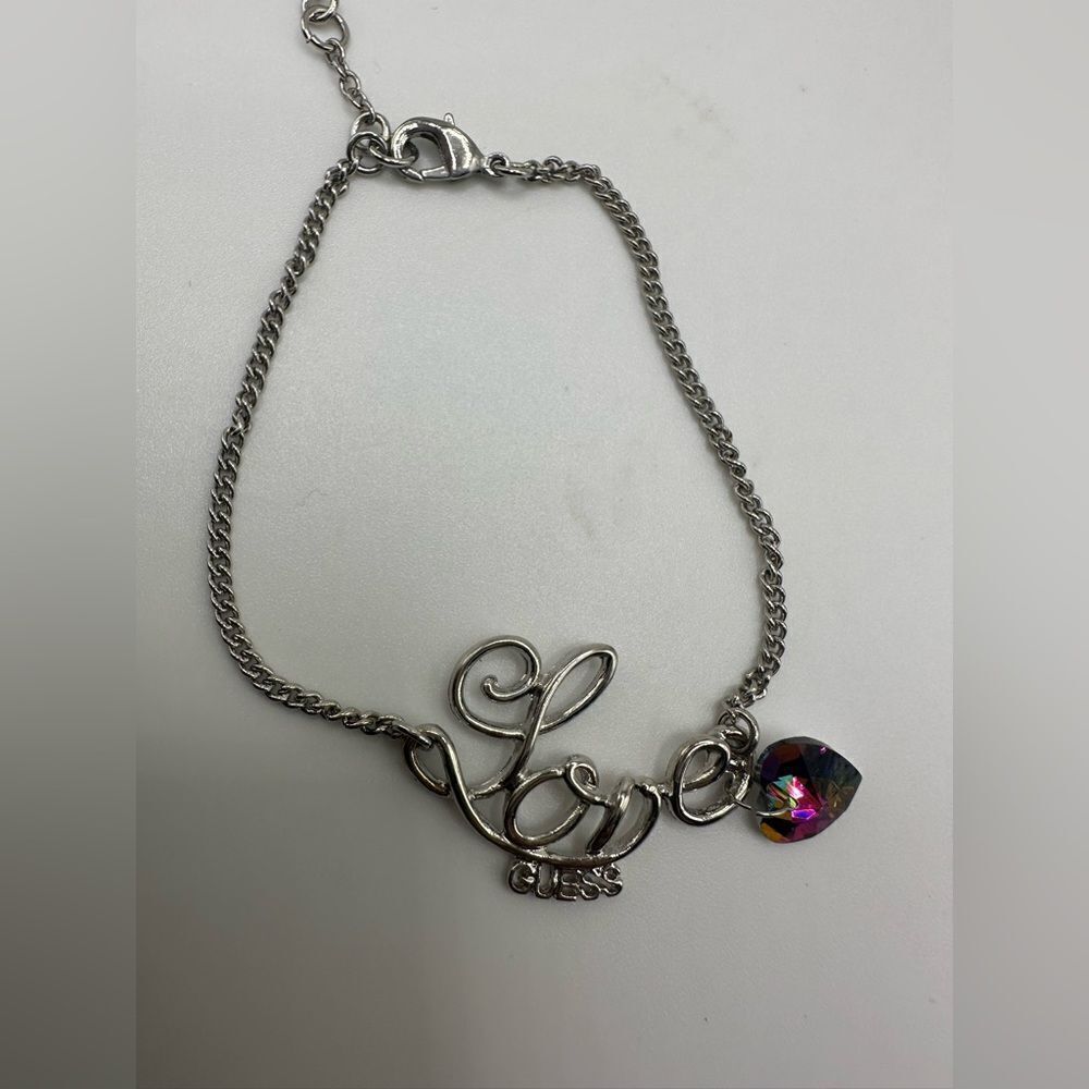 Guess Silver Love Bracelet with Iridescent Heart Charm